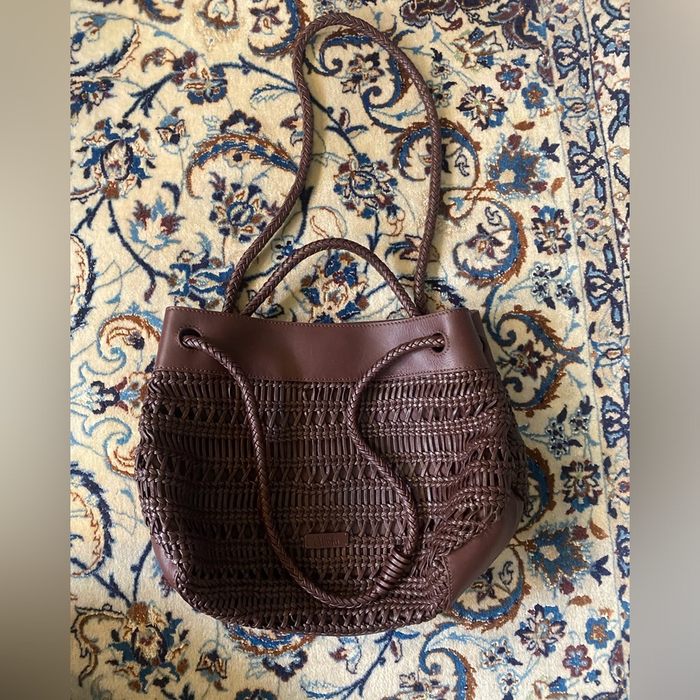 Vince Camuto Womens Irini Brown Convertible Leather Tote Handbag